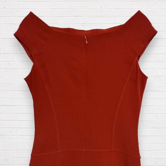 KaufmanFranco Red Wool Blend Sheath Dress Cap Sleeve Bodycon Cocktail Career - Picture 6 of 9